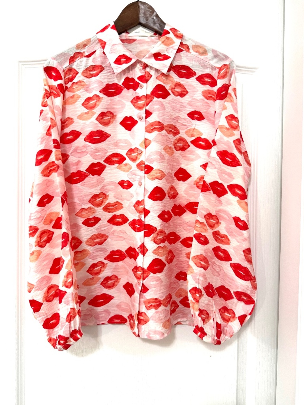 InWear Copenhagen Lip Print Basira Blouse Red Pink - Size 14 / Large